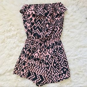 Strapless romper pink and black aztec design